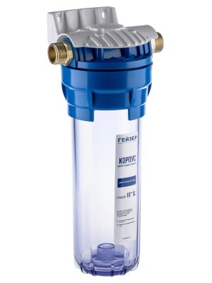 Корпус Гейзер 10" х3/4", прозрачный (метал. скоба) (50537)