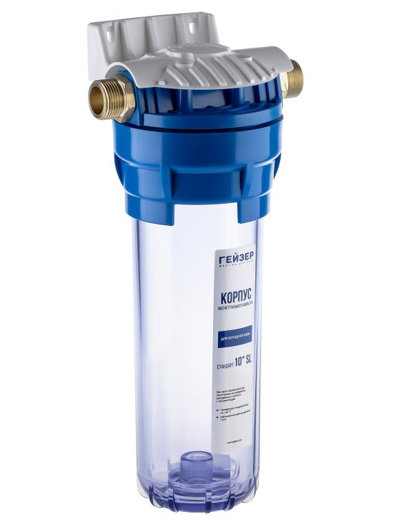 Корпус Гейзер 10" х3/4", прозрачный (метал. скоба) (50537)