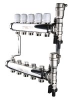 Коллект. блок VALTEC, из нерж. стали с регулир. и балансировочн. клапанами, 1"х4 вых. Евроконус 3/4"