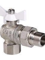 Кран шаровой VALTEC BASE угловой с полусгоном 1/2" вн.-нар. белая рукоятка
