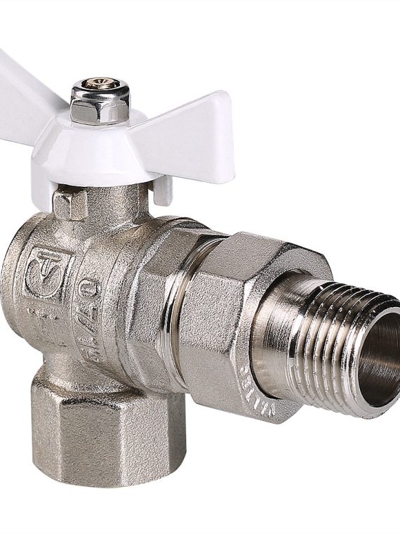 Кран шаровой VALTEC BASE угловой с полусгоном 1/2" вн.-нар. белая рукоятка