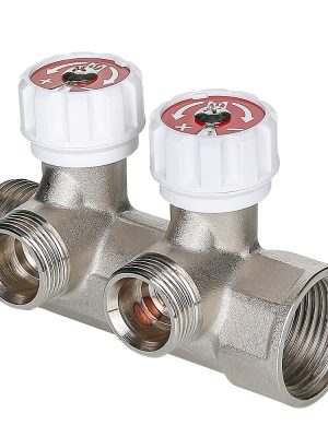 Коллектор VALTEC с регулировочными вентилями, 1"х2 вых. Евроконус 3/4" (на подающий трубопровод)