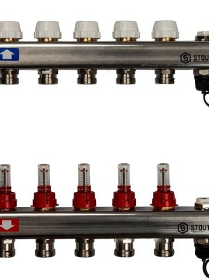 STOUT Коллектор из нержавеющей стали с расходомерами, с клапаном вып. воздуха и сливом 5 вых.