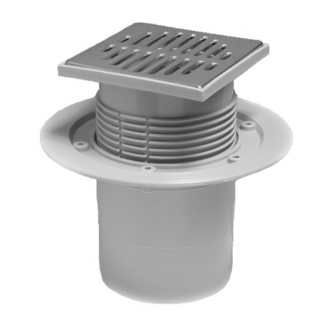 McAlpine Трап 115 х 115 мм, "сухой" затвор H=87-145 мм, выход 110 мм вертикальный, нерж.сталь