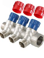 Коллектор VALTEC с регулировочными вентилями, 1"х4 вых. 1/2" нар.